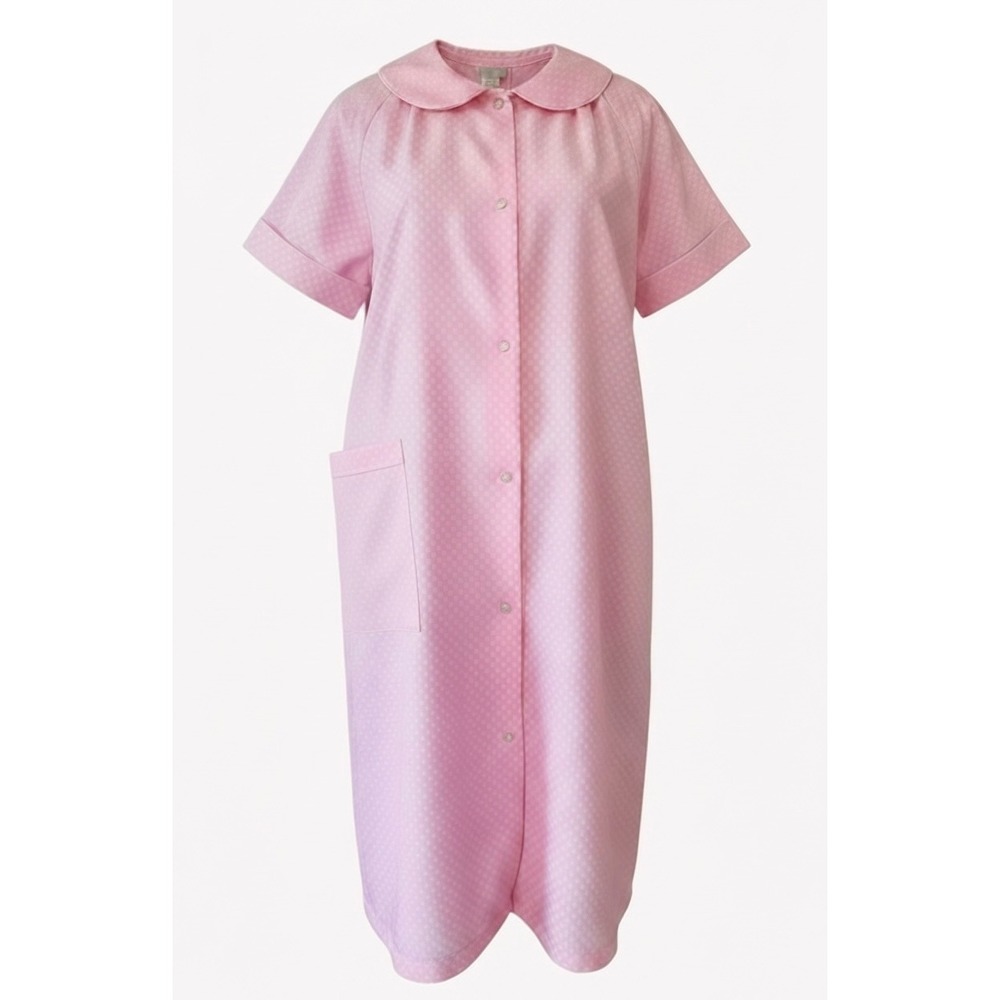 Heiress Large Pink Polka Dot Snap Front Duster Housecoat Peter Pan Collar USA